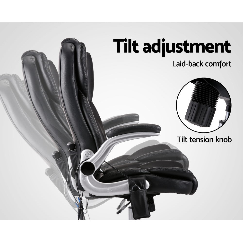 Artiss 8-Point PU Leather Massage Office Chair — High-Back, Black — Allure Home Collections