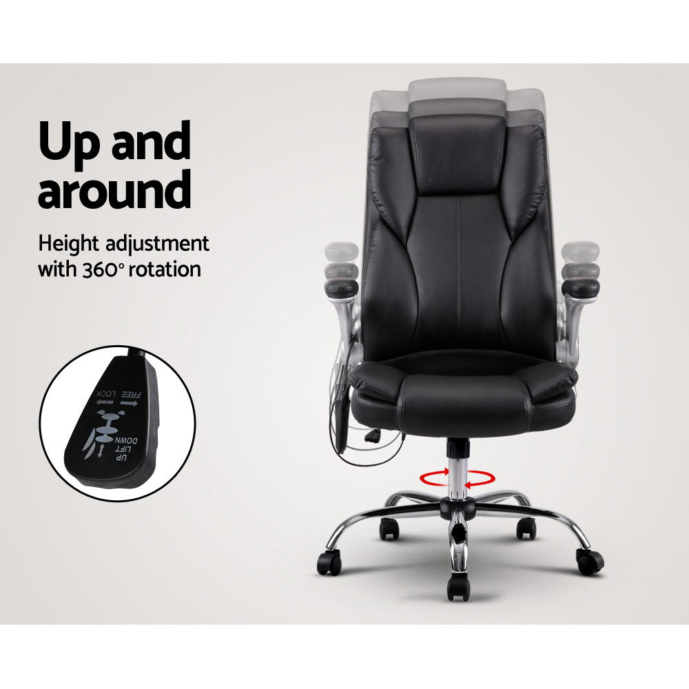 Artiss 8-Point PU Leather Massage Office Chair — High-Back, Black — Allure Home Collections