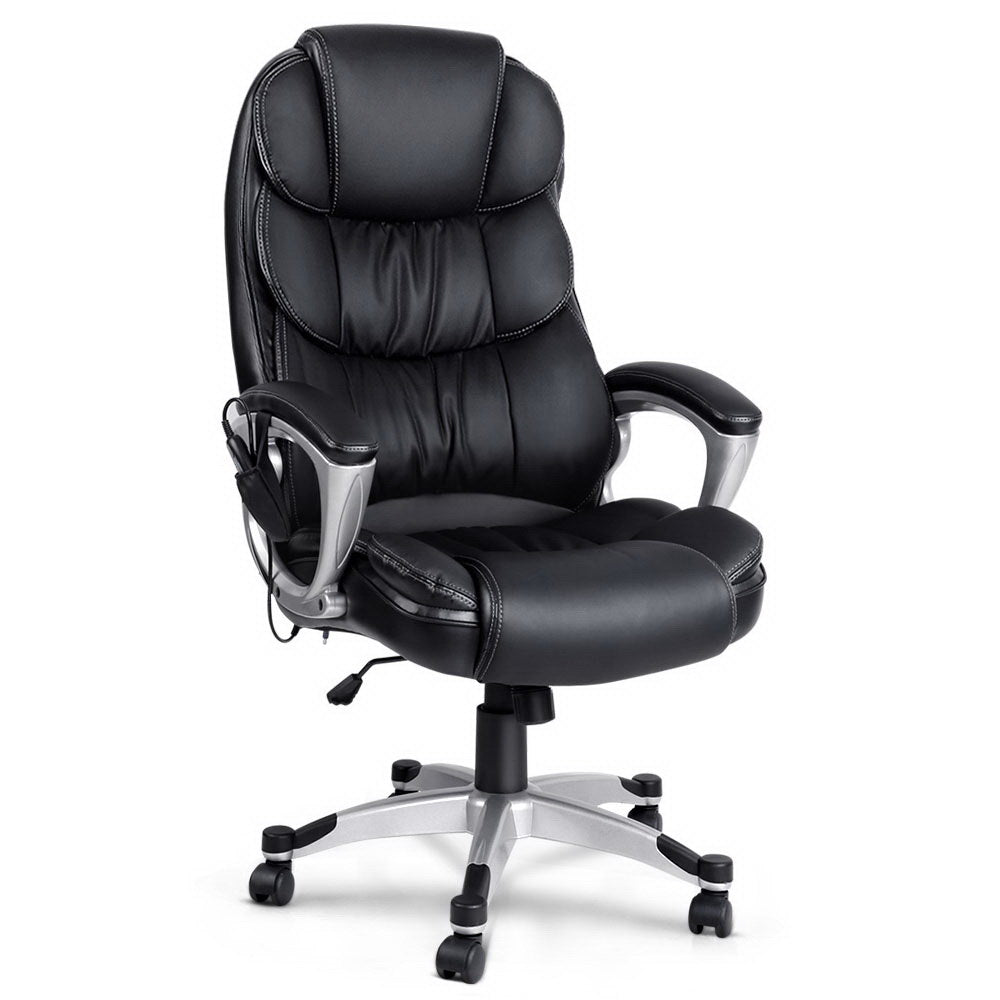 Artiss 8-Point Massage Office Chair with Heated Seat — Black PU Leather — Allure Home Collections