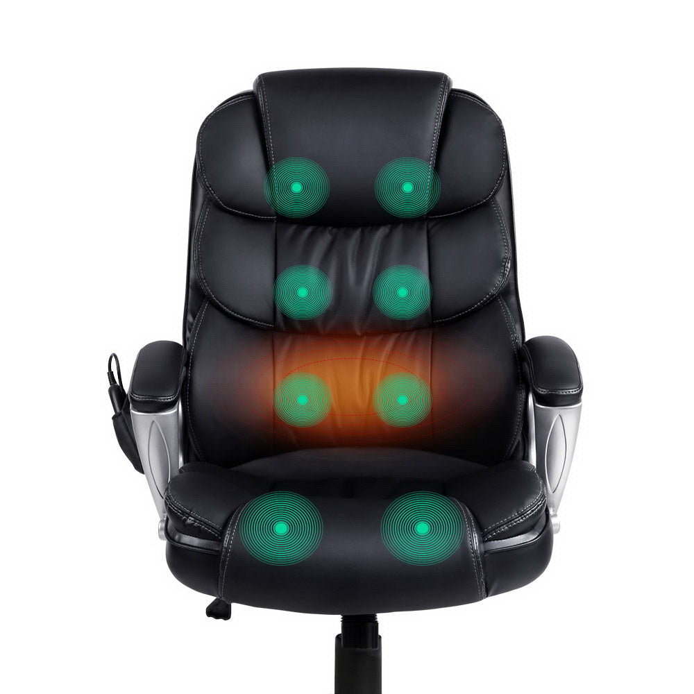 Artiss 8-Point Massage Office Chair with Heated Seat — Black PU Leather — Allure Home Collections