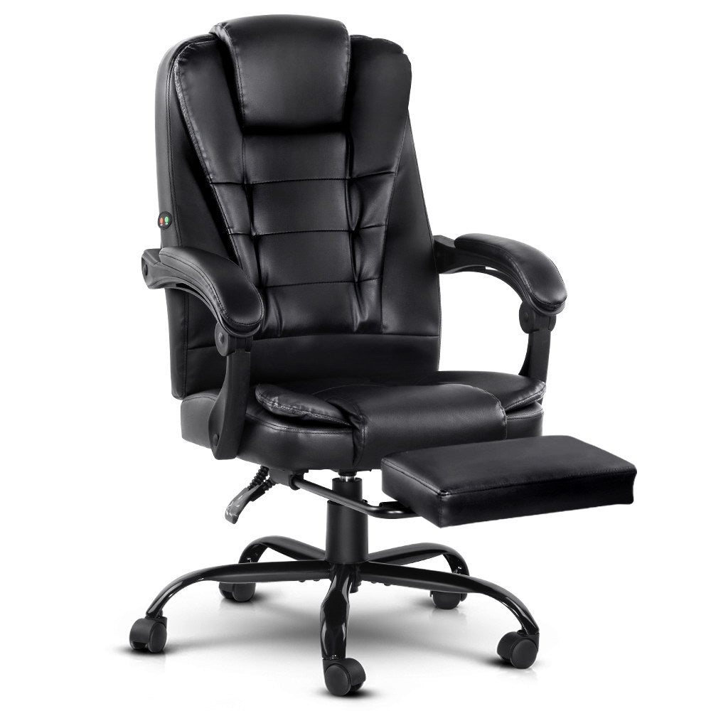 Artiss 2-Zone Ergonomic Massage Office Chair with Footrest — Black PU Leather — Allure Home Collections