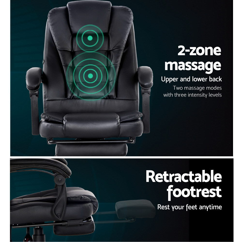 Artiss 2-Zone Ergonomic Massage Office Chair with Footrest — Black PU Leather — Allure Home Collections