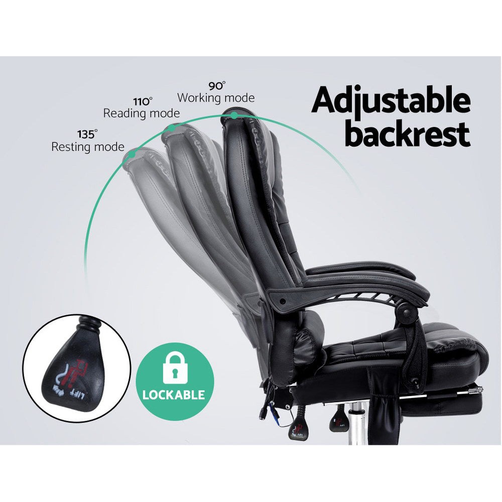 Artiss 8-Point Massage Office Chair with Footrest — Black PU Leather — Allure Home Collections