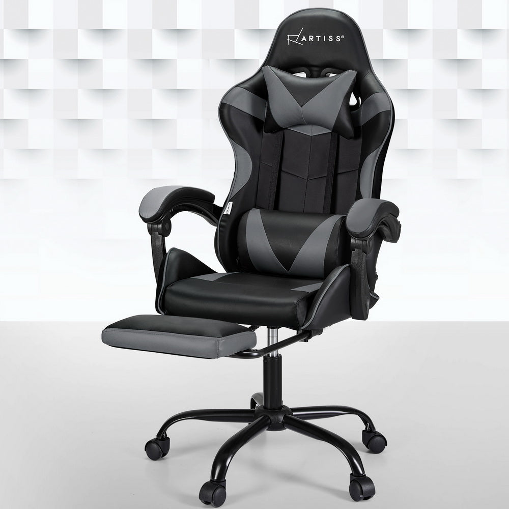 Artiss 2-Zone Massage Gaming Office Chair with Footrest — Cyan Blue PVC Leather — Allure Home Collections