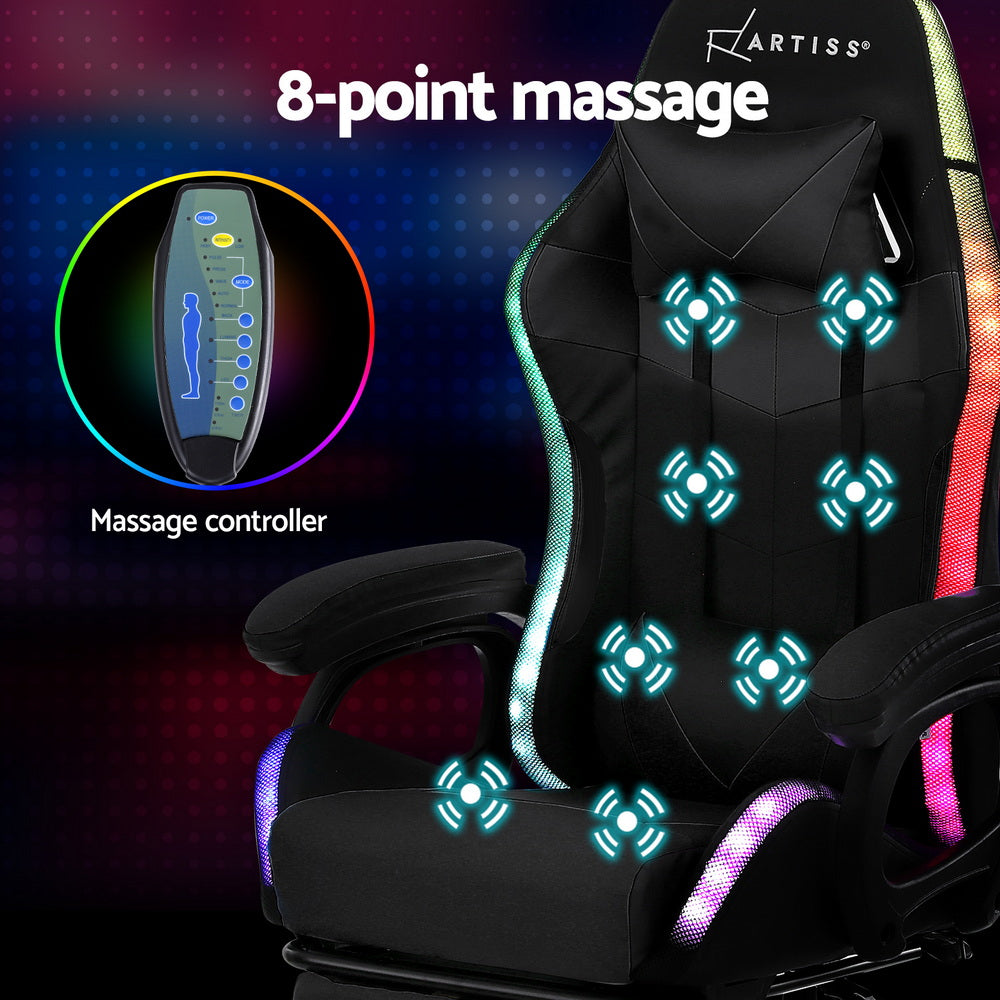 Albany black LED gaming chair with footrest in a gaming setup