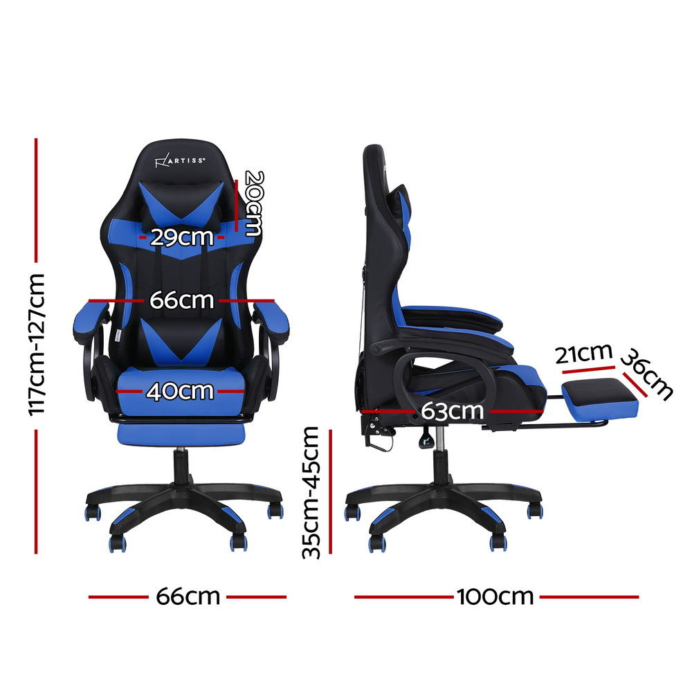 Albany blue LED gaming chair with footrest in a gaming setup