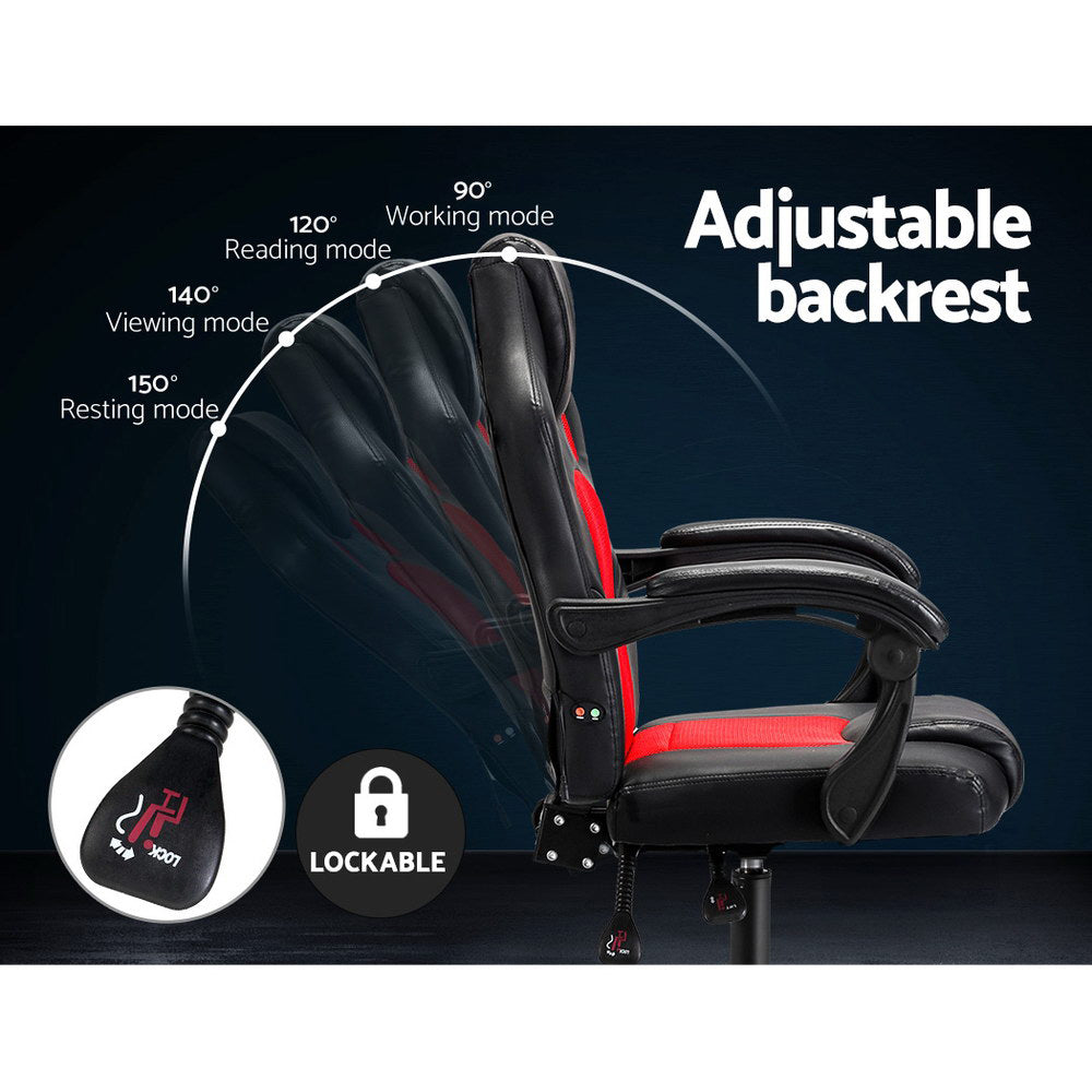 Artiss KHIR Ergonomic 2-Zone Massage Gaming Chair — Red PU Leather — Allure Home Collections