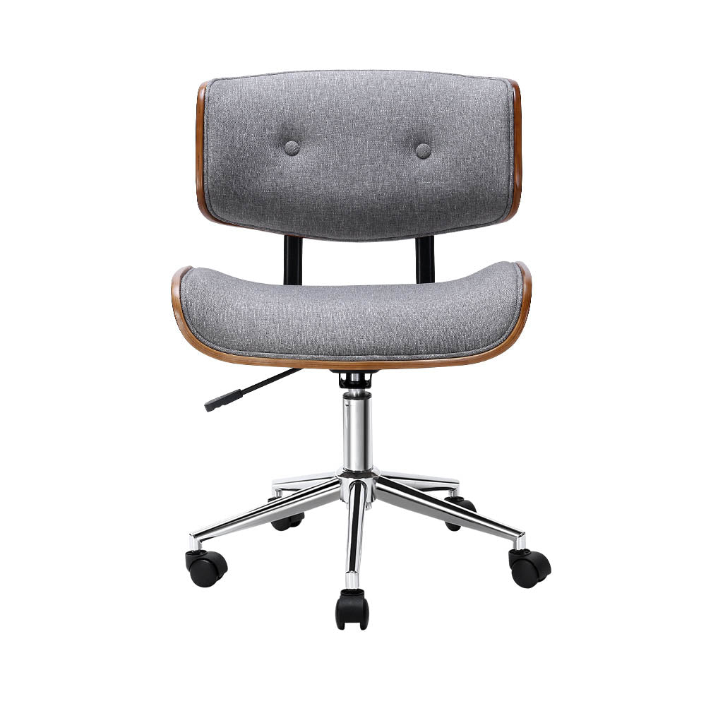 Williams grey fabric office chair with wooden frame and chrome base
