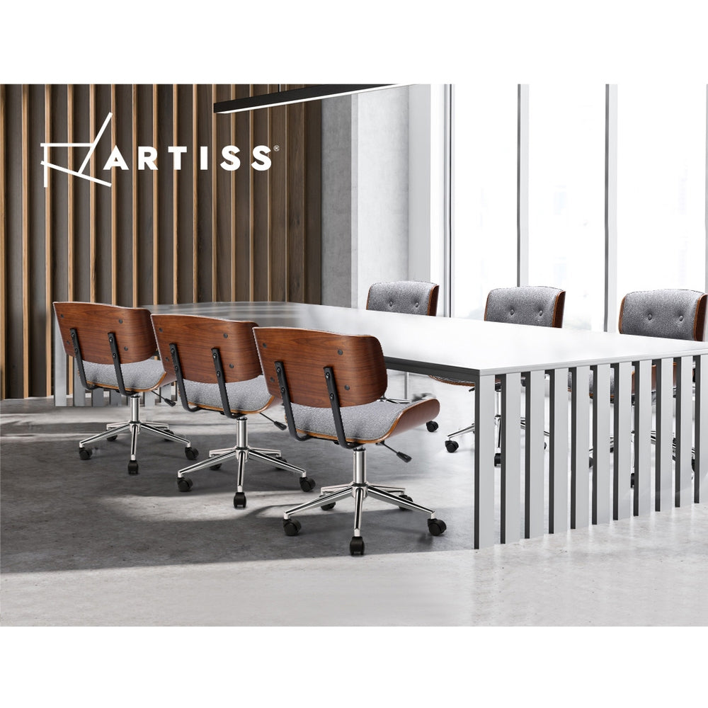 Williams grey fabric office chair with wooden frame and chrome base