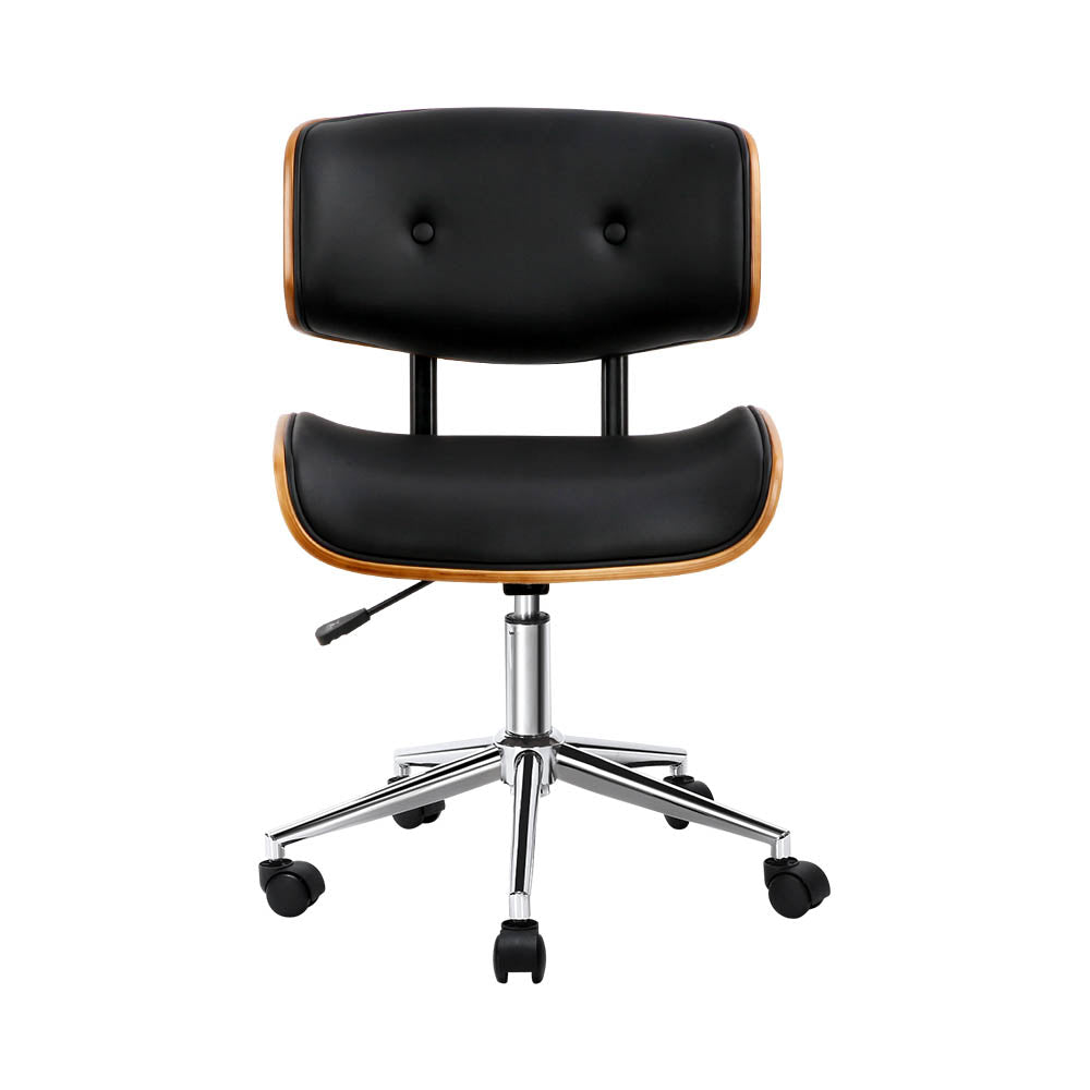Artiss Wooden Frame Office Chair Black and Brown PU Seat — Allure Home Collections
