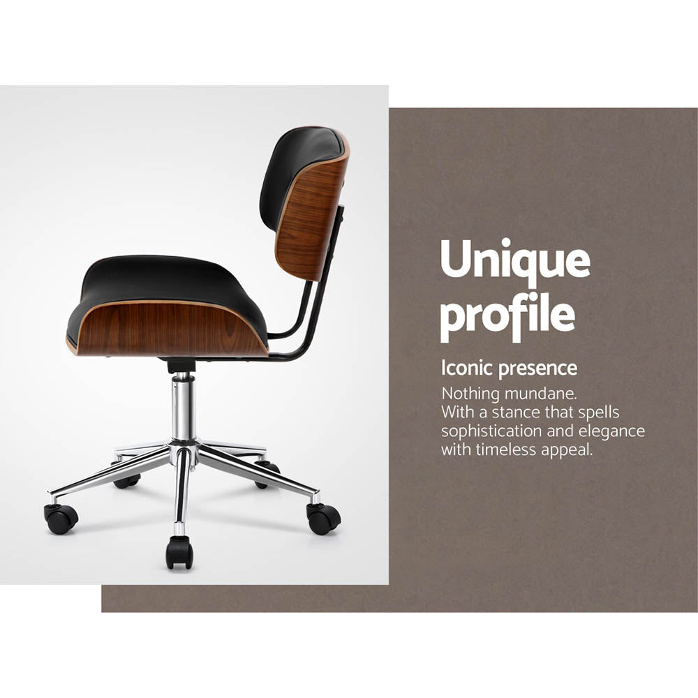 Artiss Wooden Frame Office Chair Black and Brown PU Seat — Allure Home Collections