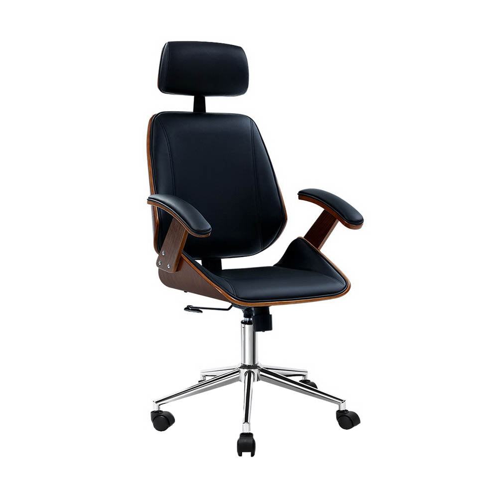 Roebourne black wooden office chair with faux leather seat
