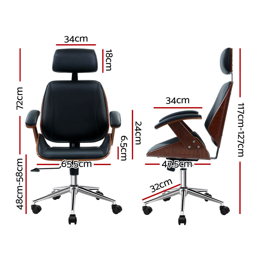 Roebourne black wooden office chair with faux leather seat