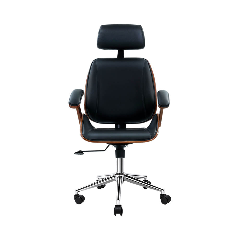 Roebourne black wooden office chair with faux leather seat