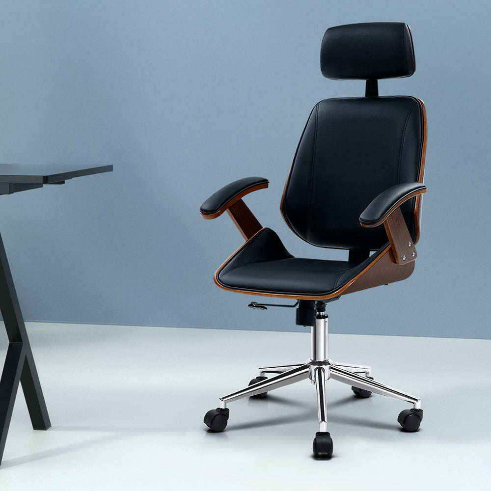 Roebourne black wooden office chair with faux leather seat