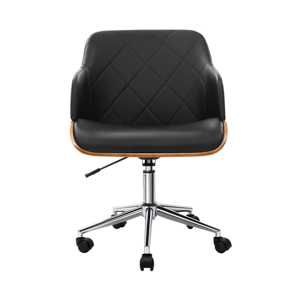 Cervantes black wooden framed faux leather office chair, view 3