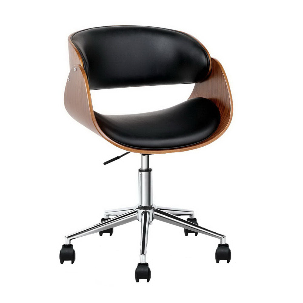 Pinjarra black and brown wooden office chair with winged back
