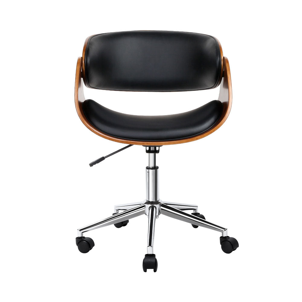 Pinjarra black and brown wooden office chair with winged back