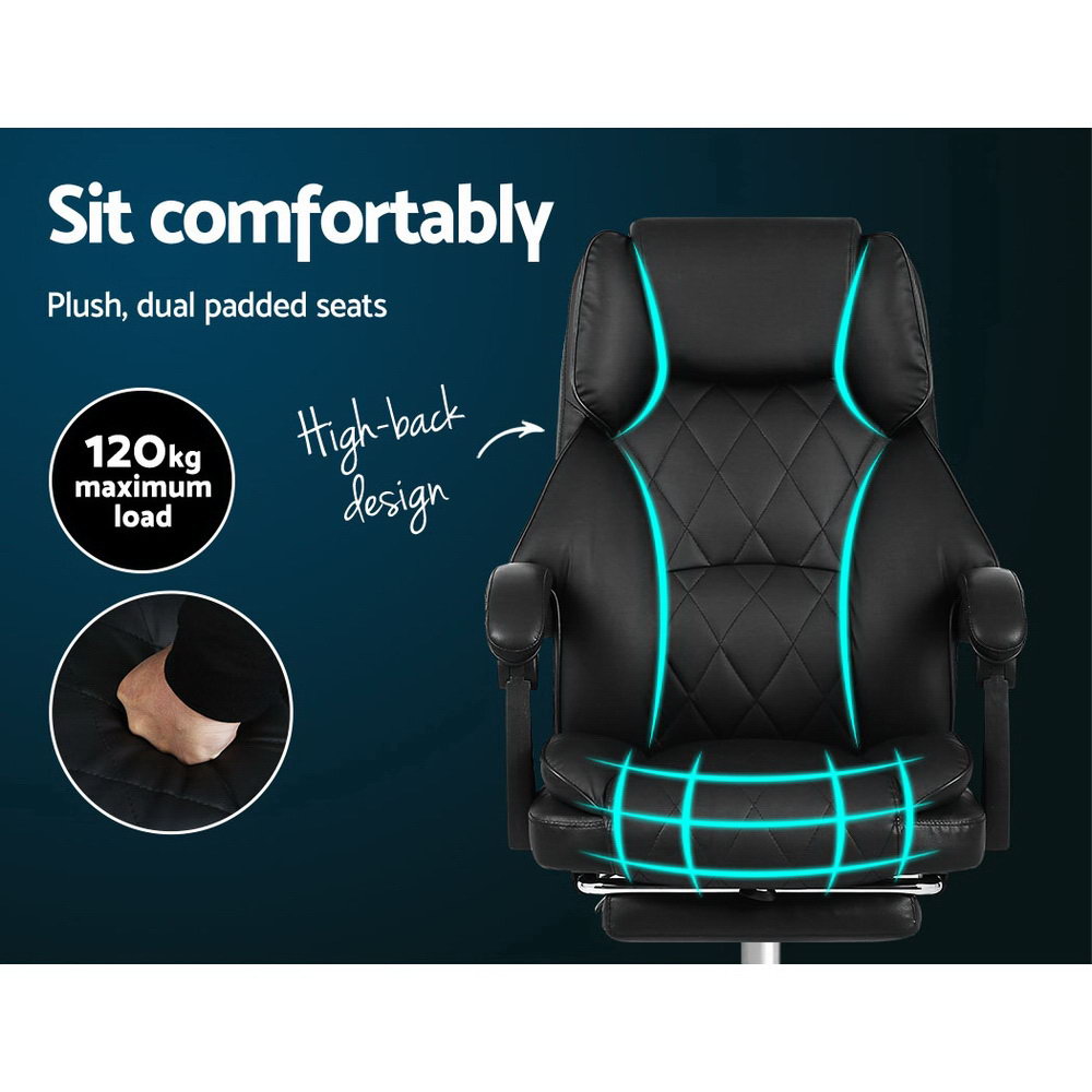 Fremantle black PU leather executive office chair with footrest in a home office