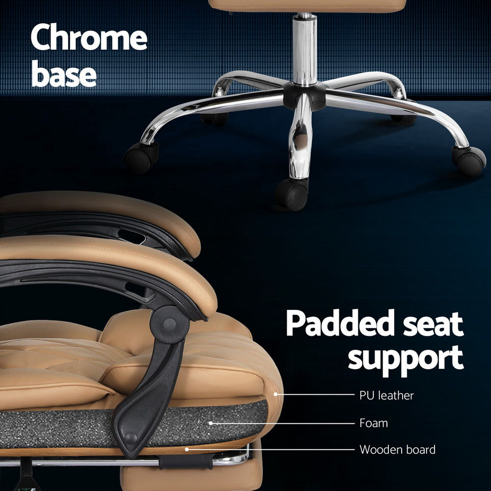 Fremantle espresso PU leather executive office chair with footrest in a home office