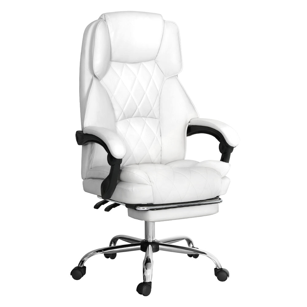 Fremantle white PU leather executive office chair with footrest in a home office