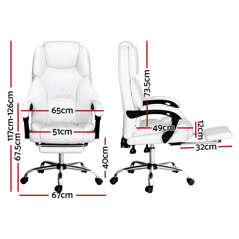 Fremantle white PU leather executive office chair with footrest in a home office