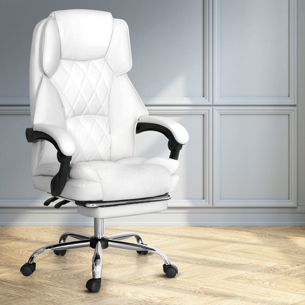 Fremantle white PU leather executive office chair with footrest in a home office