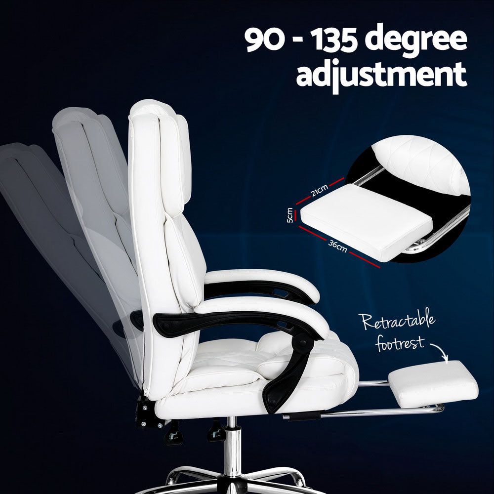 Fremantle white PU leather executive office chair with footrest in a home office
