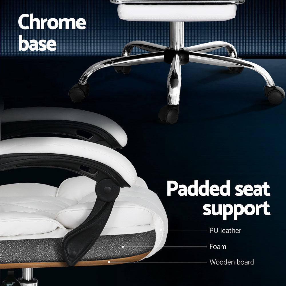 Fremantle white PU leather executive office chair with footrest in a home office