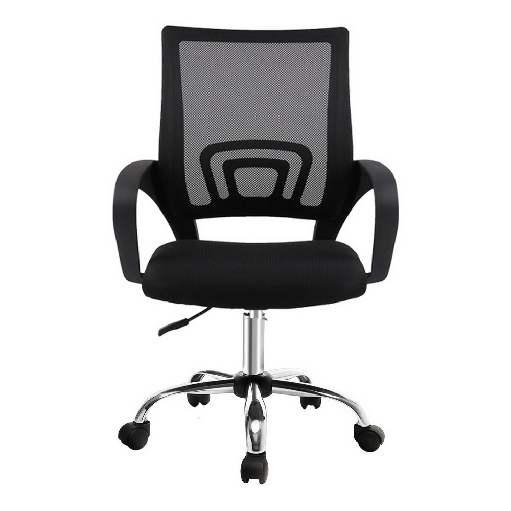York black mesh office chair with chrome base in a home office