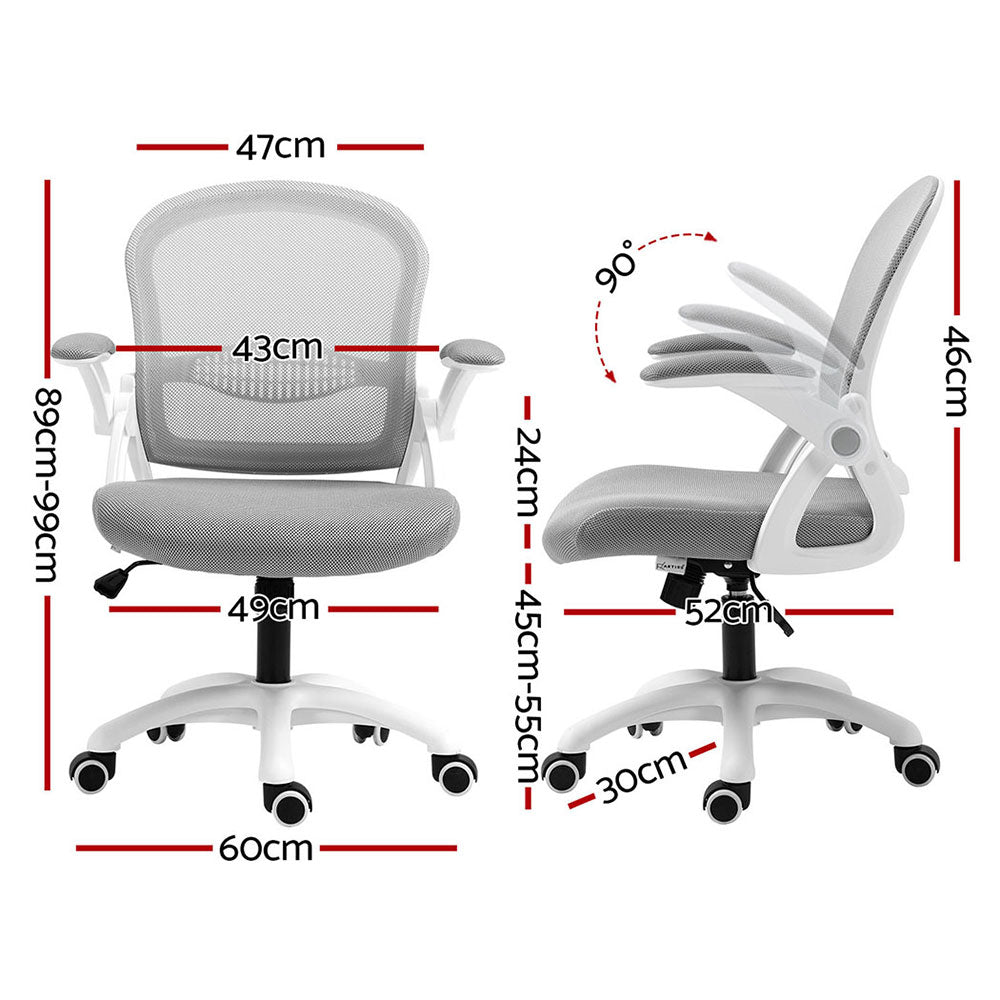 Northam grey and white mesh office chair with flip up armrests and nylon base