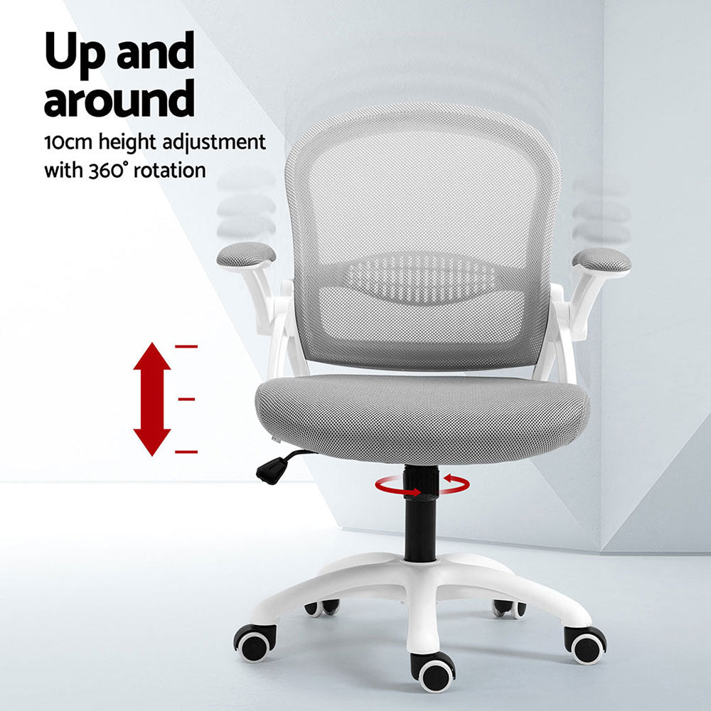 Northam grey and white mesh office chair with flip up armrests and nylon base