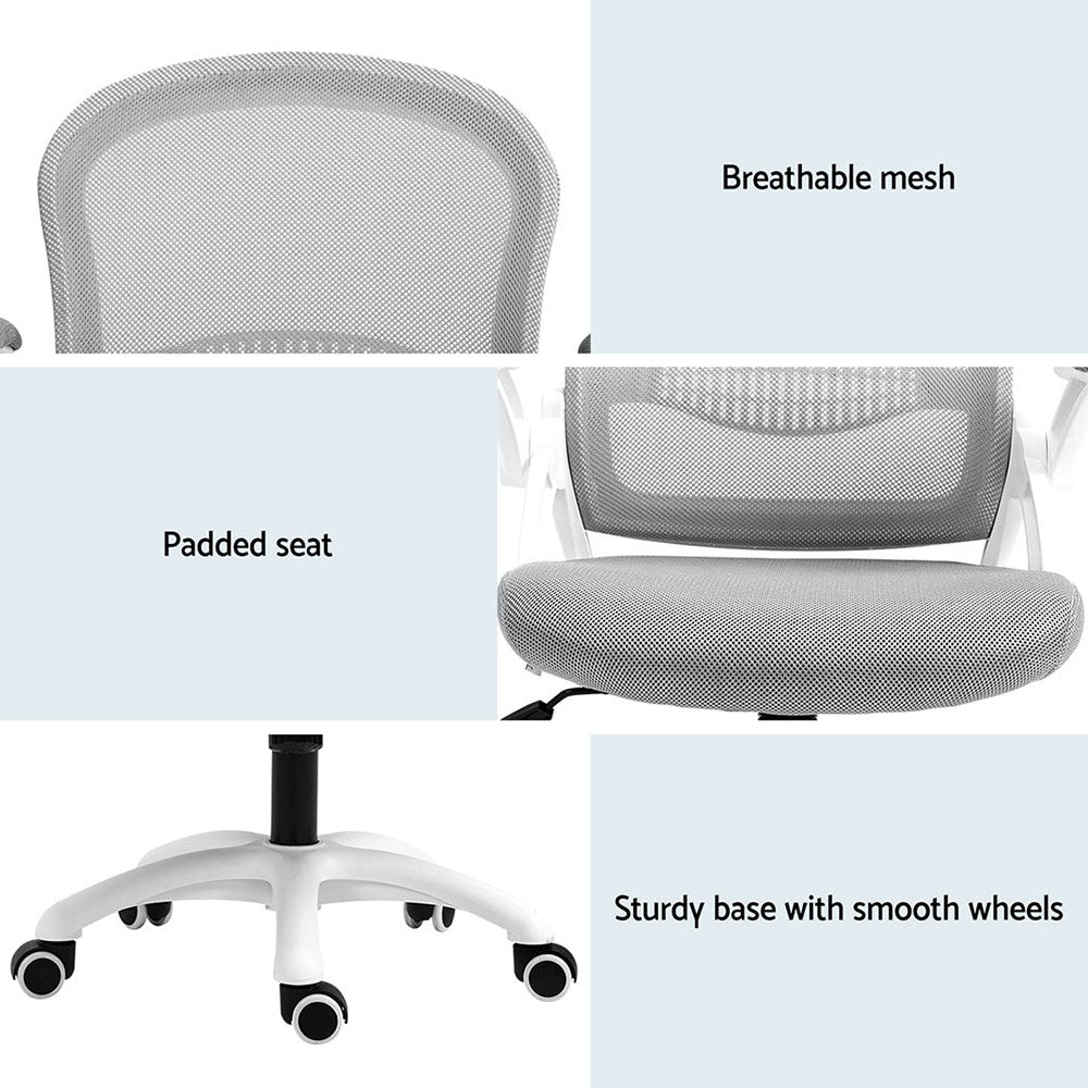 Northam grey and white mesh office chair with flip up armrests and nylon base