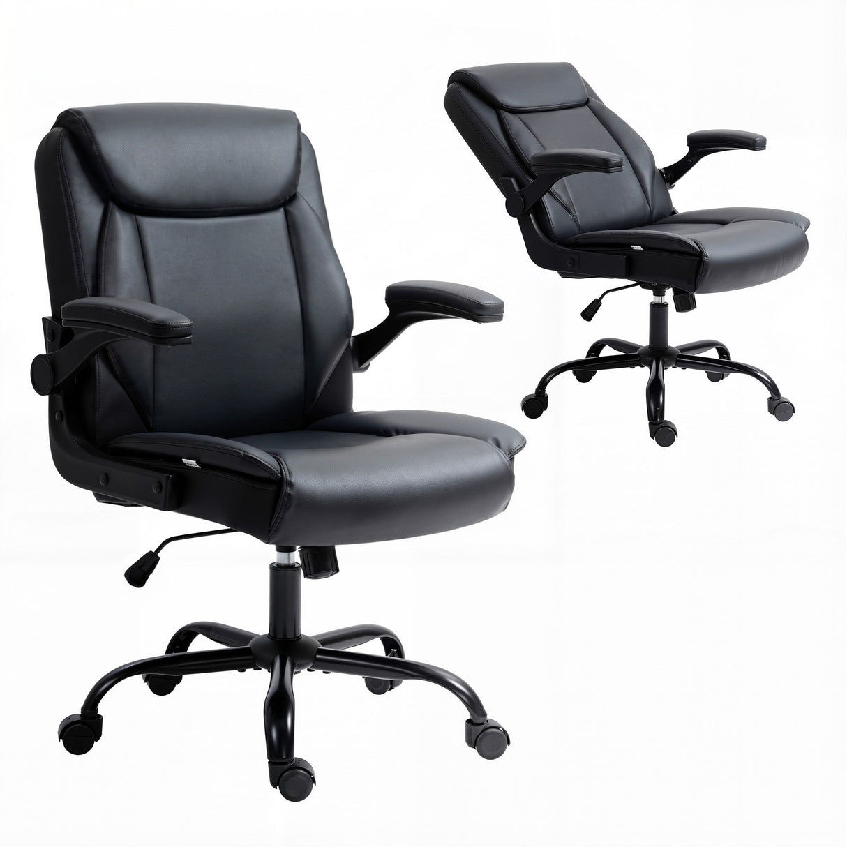Toodyay black faux leather executive office chair with high back and metal base