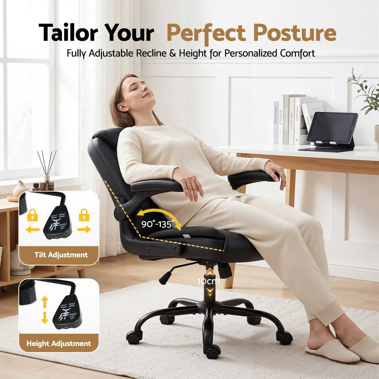 Toodyay black faux leather executive office chair with high back and metal base