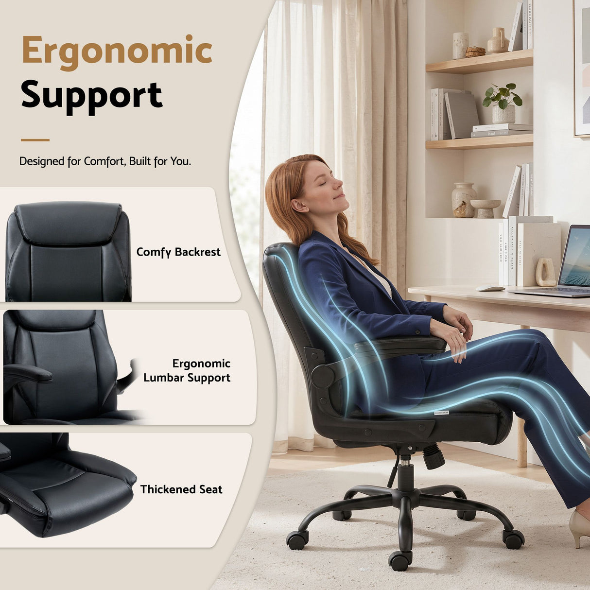 Toodyay black faux leather executive office chair with high back and metal base