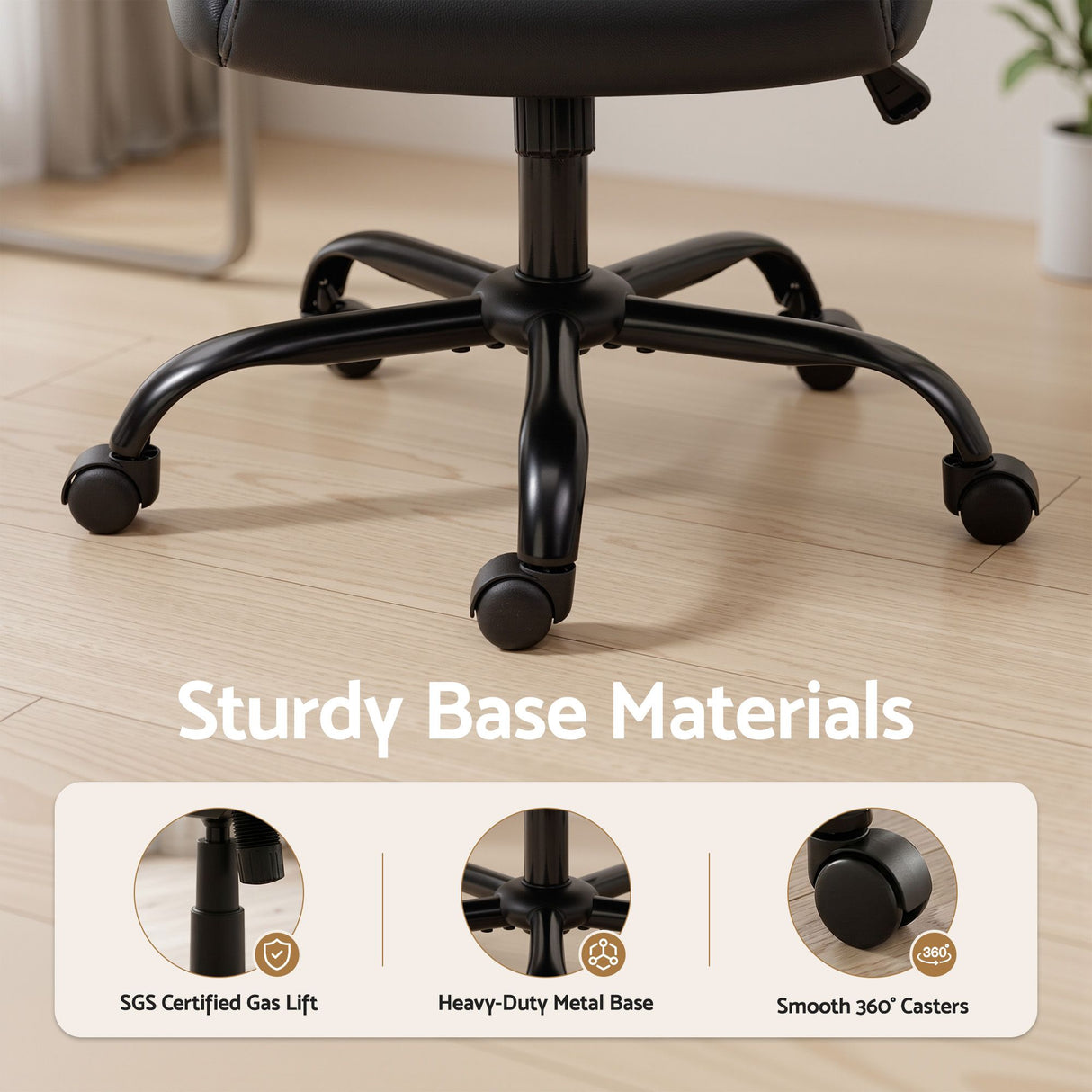 Toodyay black faux leather executive office chair with high back and metal base