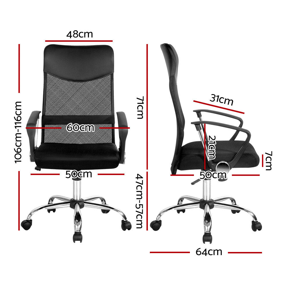 Hillarys black high back mesh and faux leather office chair in a home office