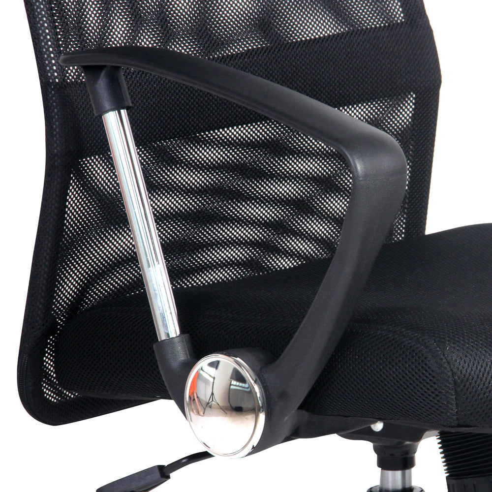 Hillarys black high back mesh and faux leather office chair in a home office