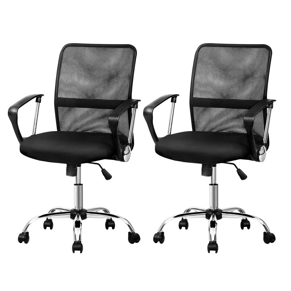 Two Carnarvon black mesh office chairs