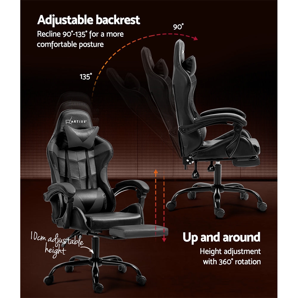 Greenough grey gaming chair with footrest in a home office