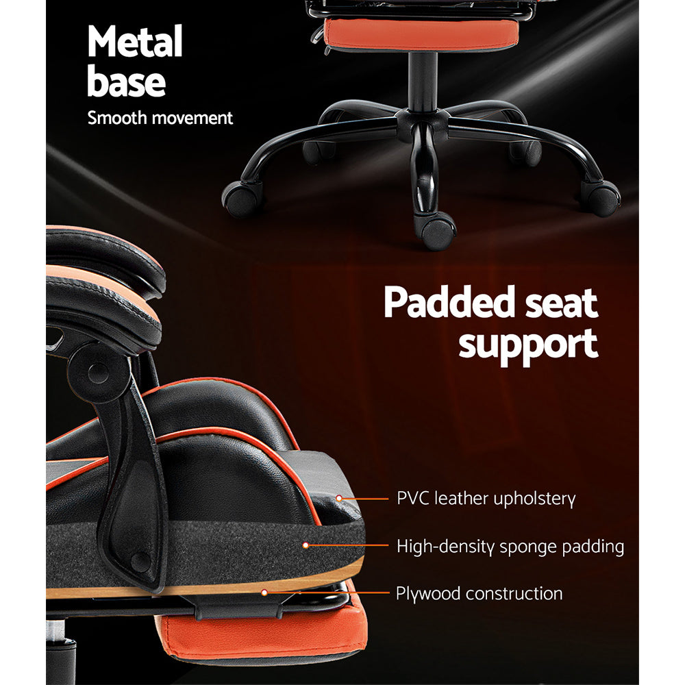 Greenough orange gaming chair with footrest in a home office