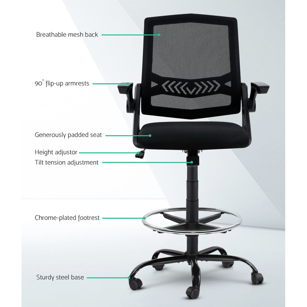 Artiss Black Mesh Drafting Stool with Thick Padded Seat — Allure Home Collections
