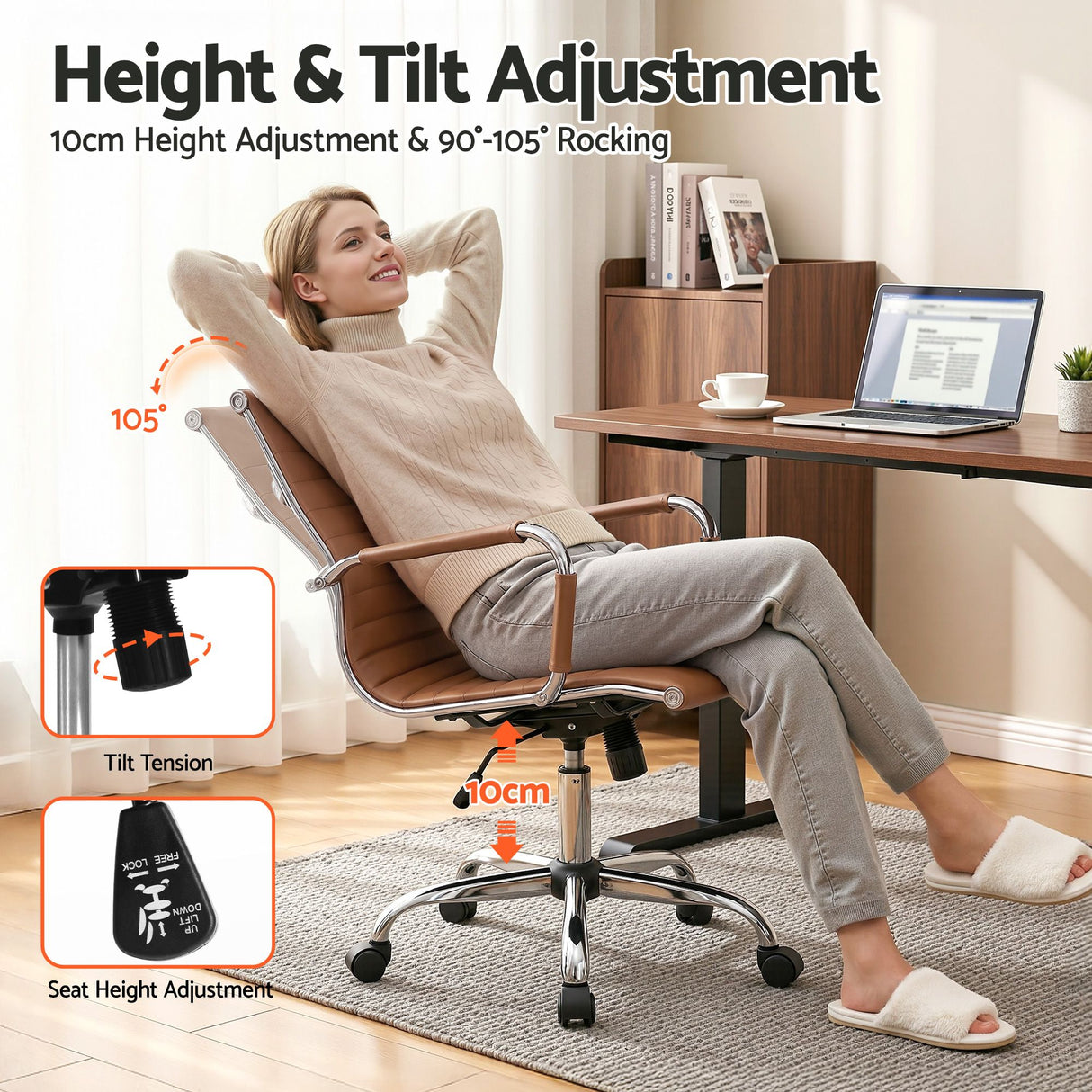 Sorrento Quay brown faux leather executive office chair, view 4