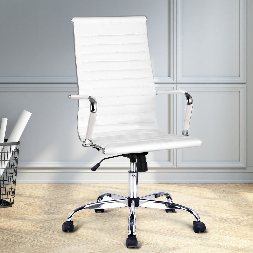 Pemberton white faux leather executive office chair with high back