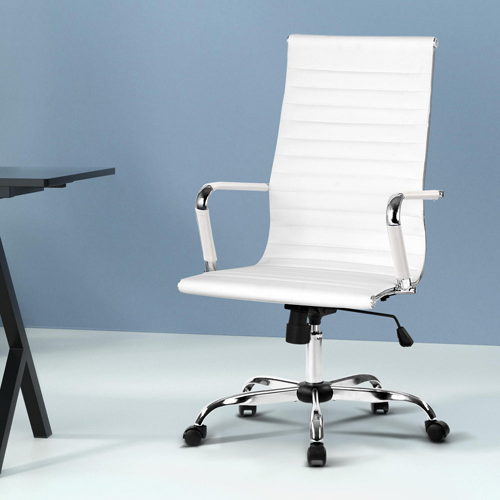 Pemberton white faux leather executive office chair with high back