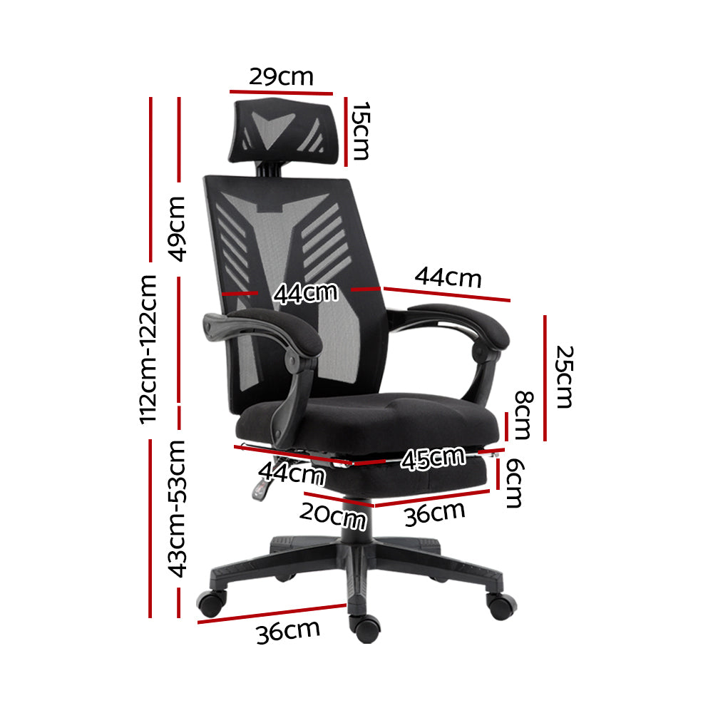 Claremont black high back mesh reclining office chair with footrest in a home office