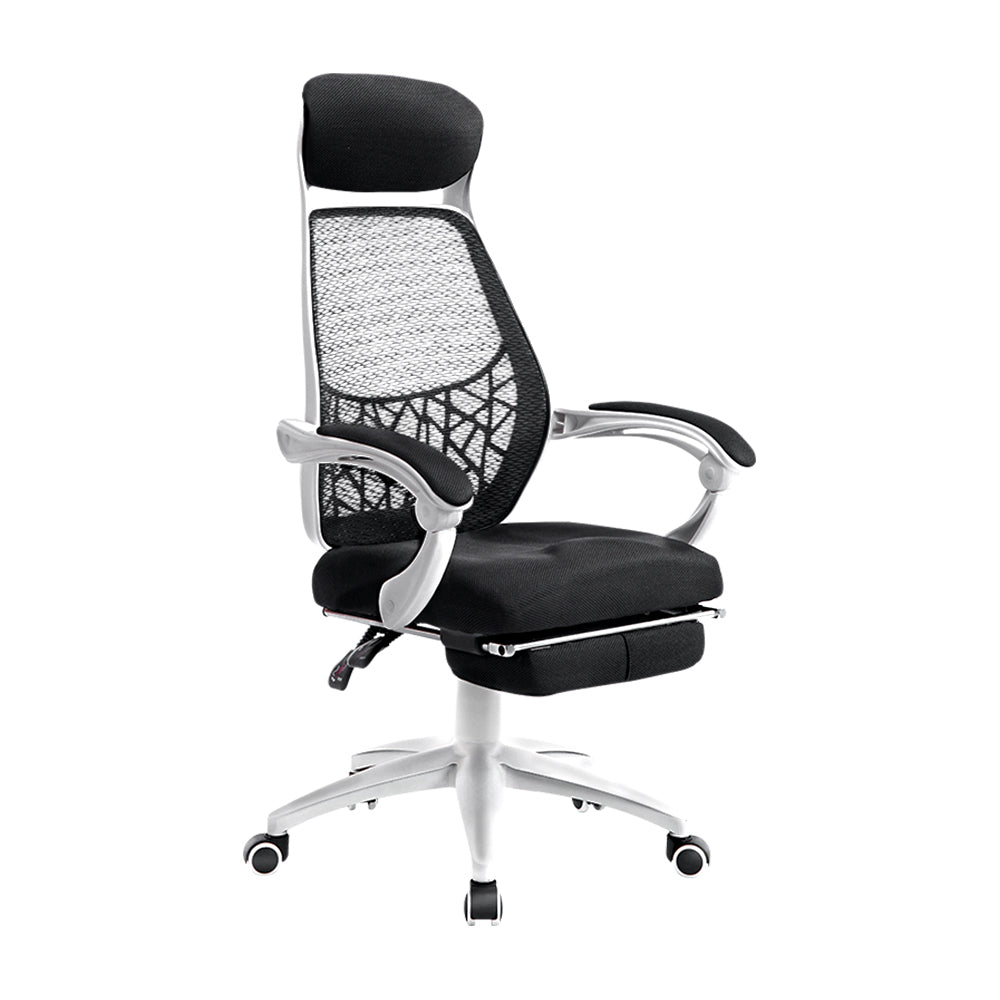 Vasse black and white mesh reclining office chair with footrest