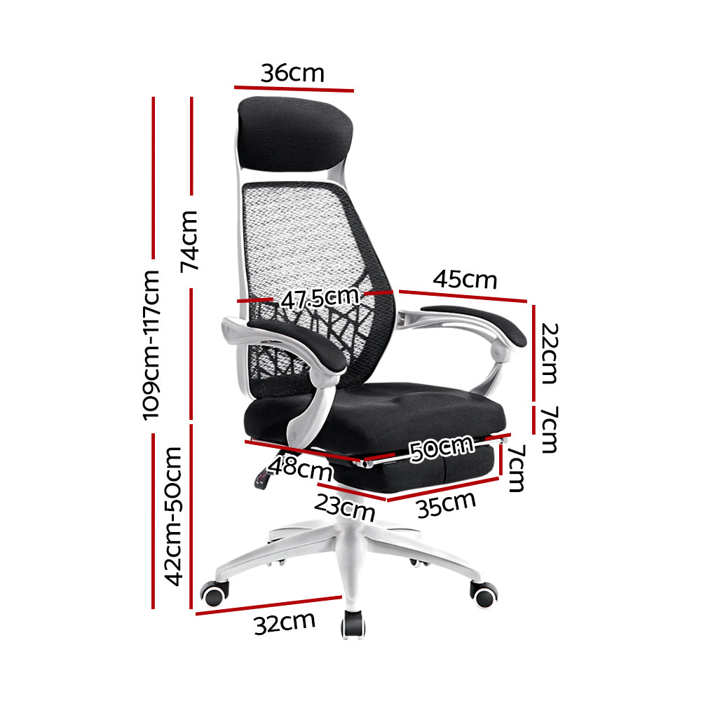 Vasse black and white mesh reclining office chair with footrest
