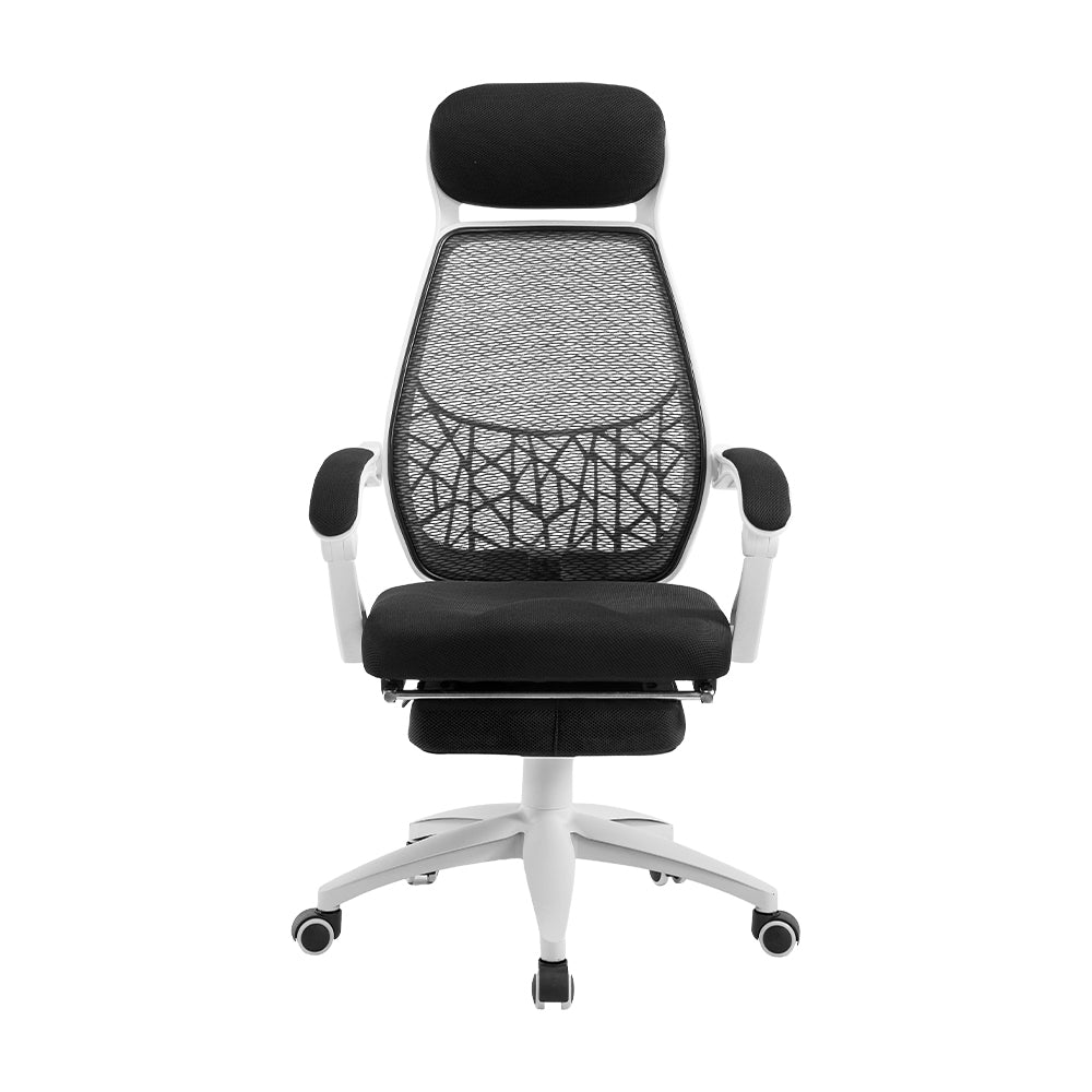 Vasse black and white mesh reclining office chair with footrest